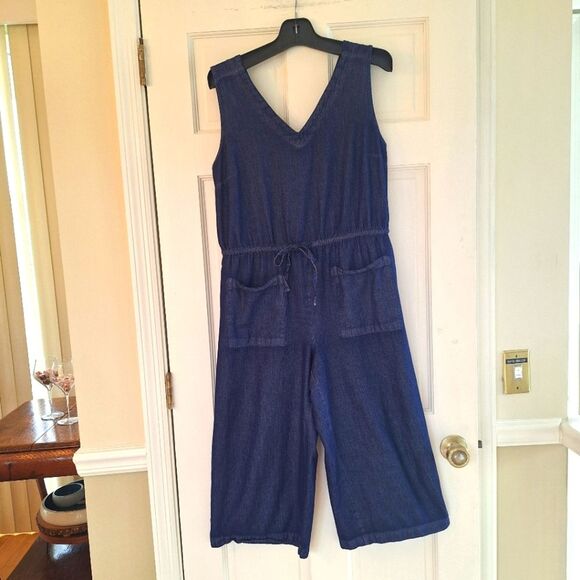 Waist Defined Utility Jumpsuit Old Navy Sleeveless Chambray V Neck Wide Leg L - Picture 16 of 16
